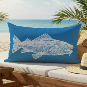 Vintager Fisch Blau und Weiße Küste Außenbereich Kissen Für Draußen
