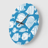 Vintager Fisch: Dekoratives Illustrations-Set. Große Wanduhr (Winkel)