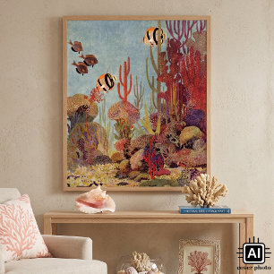 Vintager Fisch im Ozean, tropische Angelfische Poster