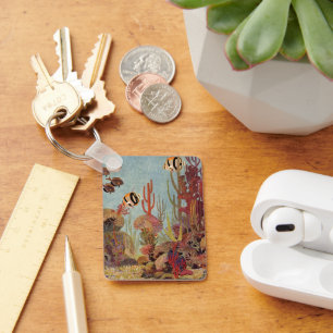 Vintager Fisch im Ozean, tropische Angelfische Schlüsselanhänger