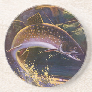 Vintager Fisch, Sportfisch für Bachforelle Getränkeuntersetzer