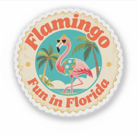 Vintager Flamingo-Spaß am Strand von Florida Aufkleber (Vorderseite)