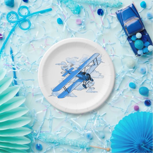 Vintager Fliegen-Doppeldecker Pappteller (Party)
