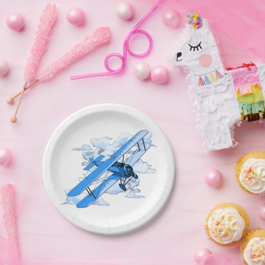 Vintager Fliegen-Doppeldecker Pappteller (Party)