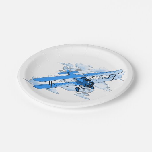 Vintager Fliegen-Doppeldecker Pappteller (Schrägansicht)