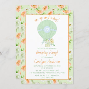 Vintager Floral Hot Air Ballon jedes Alter Geburts Einladung