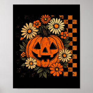 Vintager Floral Pumpkin Halloween Retro Jack O Lan Poster