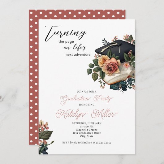 Vintager floraler Abschluss Einladung (Vorne/Hinten)