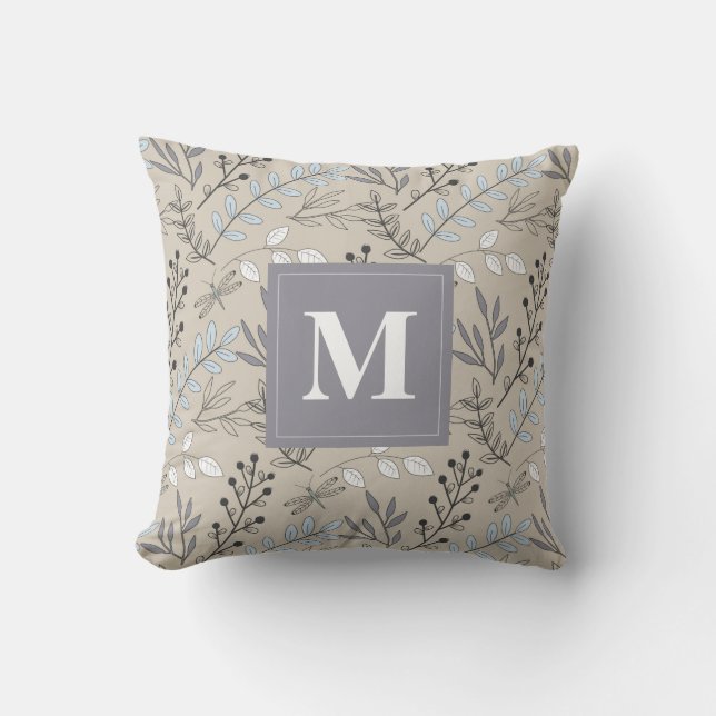 Vintager floraler DragonFly Muster Monogram Kissen (Vorderseite)
