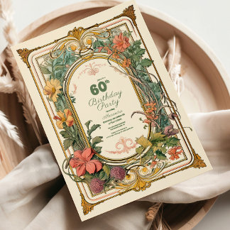 Vintager floraler Jugendstil 60. Einladung