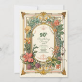 Vintager floraler Jugendstil 90. Geburtstag Einladung (Vorderseite)