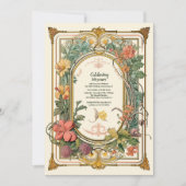 Vintager floraler Jugendstil-Hochzeitstag Einladung (Vorderseite)