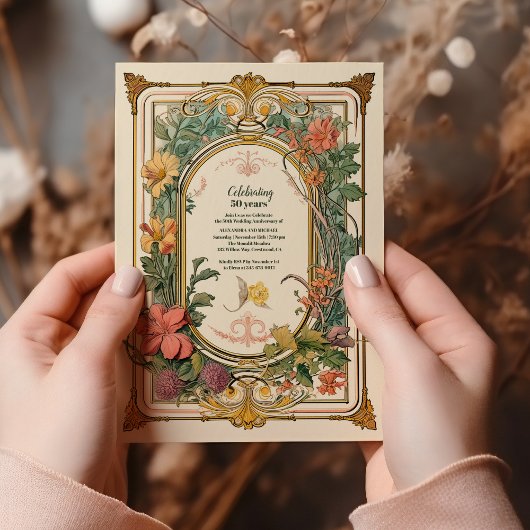 Vintager floraler Jugendstil-Hochzeitstag Einladung