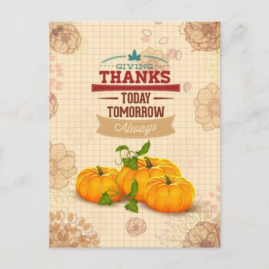 Vintager floraler Pumpkin Happy Thanksgiving Postkarte (Vorderseite)