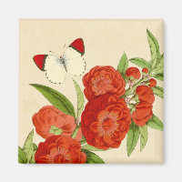 Vintager Floralmagnet mit roter Blume und Schmette