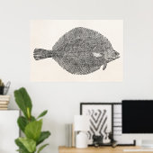 Vintager Flounder-Fisch aus dem Häuschen - Vorlage Poster (Heimbüro)