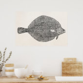 Vintager Flounder-Fisch aus dem Häuschen - Vorlage Poster (Küche)