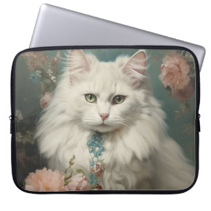 VINTAGER FLÜFFE, WEISSE KATZE MIT BLUME LAPTOPSCHUTZHÜLLE