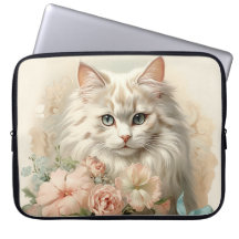 VINTAGER FLÜFFE, WEISSE KATZE MIT BLUME