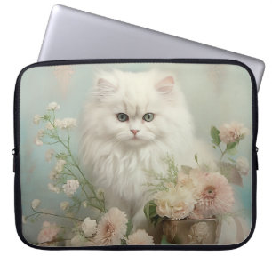 VINTAGER FLÜFFE, WEISSE KATZE MIT BLUME LAPTOPSCHUTZHÜLLE