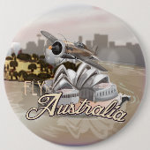 Vintager Flug nach Australien Reiseplakat Button (Vorderseite)