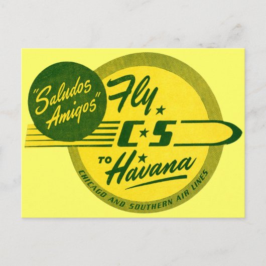 Vintager Flug nach Havanna Postkarte (Vorderseite)