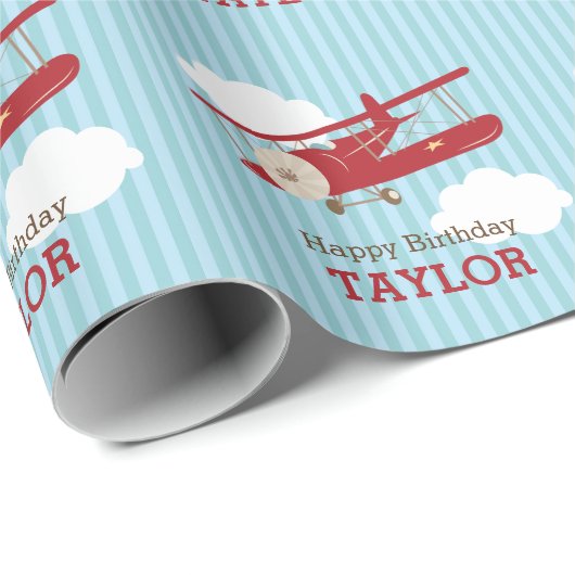 Vintager Flugzeugjunge Personalisiert Geschenkpapier (Rolleneckpunkt)