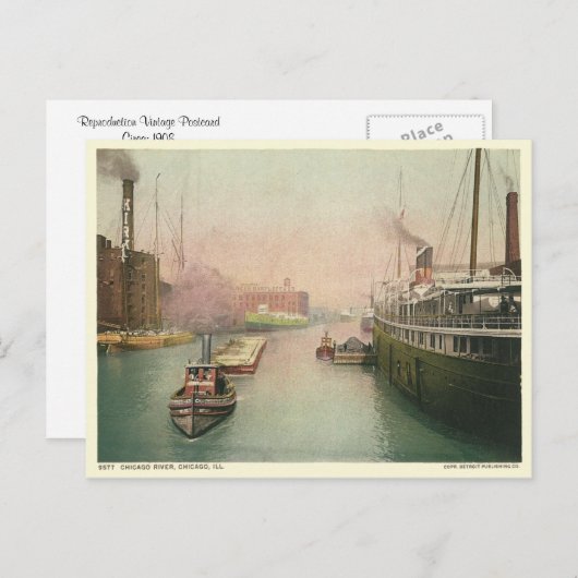 Vintager Fluss Chicago Postkarte (Vorne/Hinten)