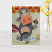 Vintager Flusspferd-Geburtstag Karte (Gelbe Blume)