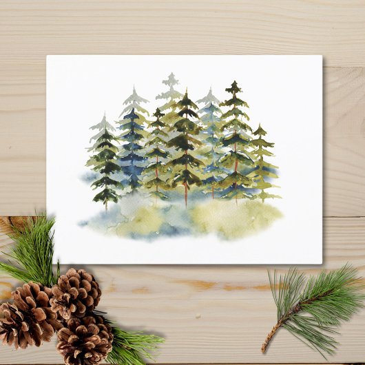 Vintager Foggy Green Pine Forest Postkarte