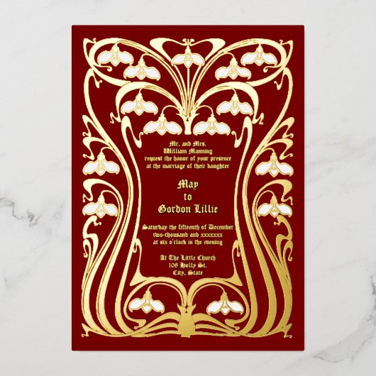 Vintager Foliage-Rahmen 1904 Jugendstil-Blume Folieneinladung (Vorderseite)