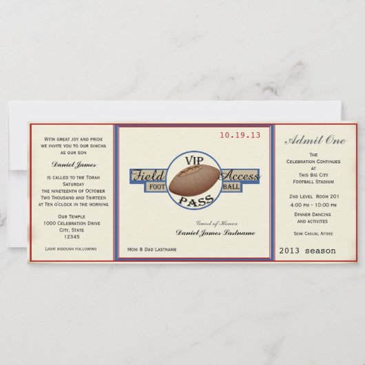 Vintager Football Field Pass Einladung (Vorderseite)
