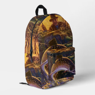 Vintager Forellenfisch Fischer, Sportfischerei Bedruckter Rucksack