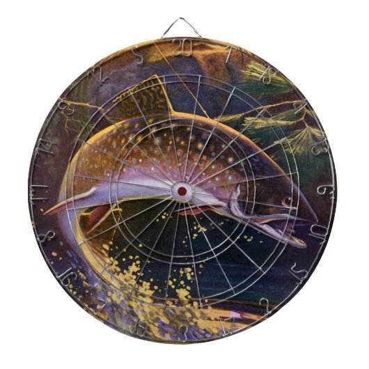 Vintager Forellenfisch Fischer, Sportfischerei Dartscheibe (vorne)