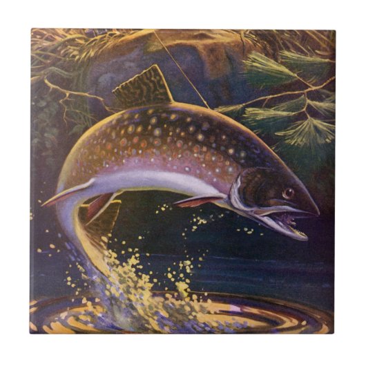 Vintager Forellenfisch Fischer, Sportfischerei Fliese (Vorderseite)