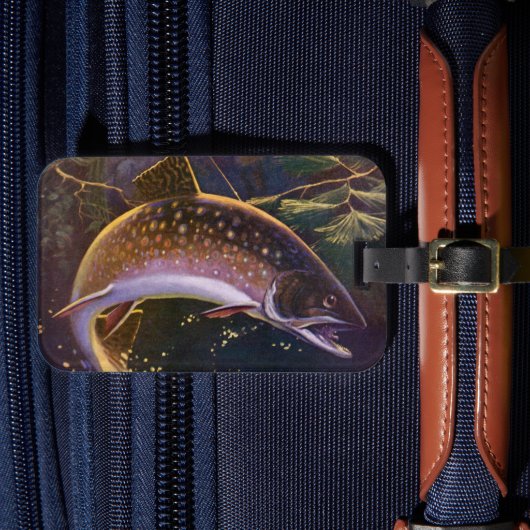 Vintager Forellenfisch Fischer, Sportfischerei Gepäckanhänger (Vorderseite Insitu 4)