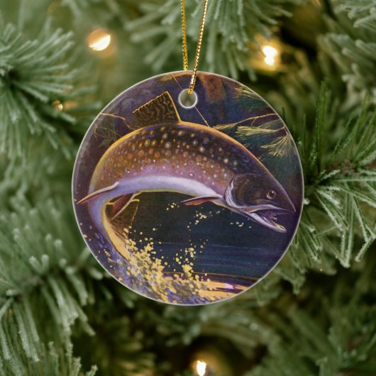 Vintager Forellenfisch Fischer, Sportfischerei Keramikornament (Baum)