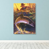 Vintager Forellenfisch Fischer, Sportfischerei Leinwanddruck (Insitu (Holzboden))