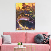 Vintager Forellenfisch Fischer, Sportfischerei Leinwanddruck (Insitu (Wohnzimmer))