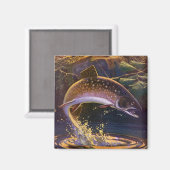 Vintager Forellenfisch Fischer, Sportfischerei Magnet (Vorderseite/Rückseite)