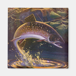 Vintager Forellenfisch Fischer, Sportfischerei Magnet