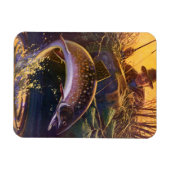 Vintager Forellenfisch Fischer, Sportfischerei Magnet (Horizontal)