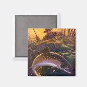 Vintager Forellenfisch Fischer, Sportfischerei Magnet (Vorderseite/Rückseite)