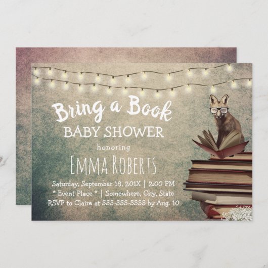 Vintager Fox bringt Bücherdusche mit Einladung (Vorne/Hinten)