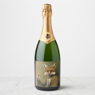 Vintager Fox im Anzug Champa Schaumweinetikett