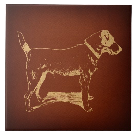 Vintager Fox Terrier Hund Kunst Rustikale Antiquit Fliese (Vorderseite)