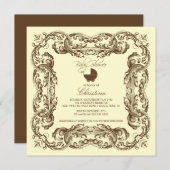 Vintager Frame Brawn Yellow Baby Dusche Einladung (Vorne/Hinten)