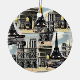 Vintager Franzose-Paris-Reise-Collagen-Eiffel-Turm Keramik Ornament