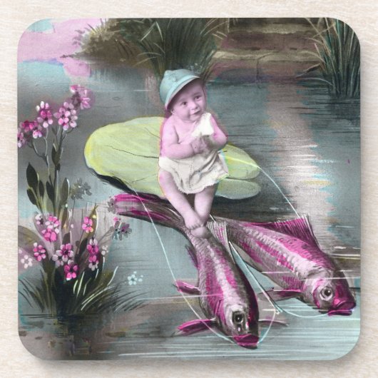 Vintager französischer Aprilscherz Pistcard Getränkeuntersetzer (Vorderseite)