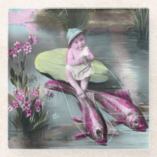 Vintager französischer Aprilscherz Pistcard Glasuntersetzer